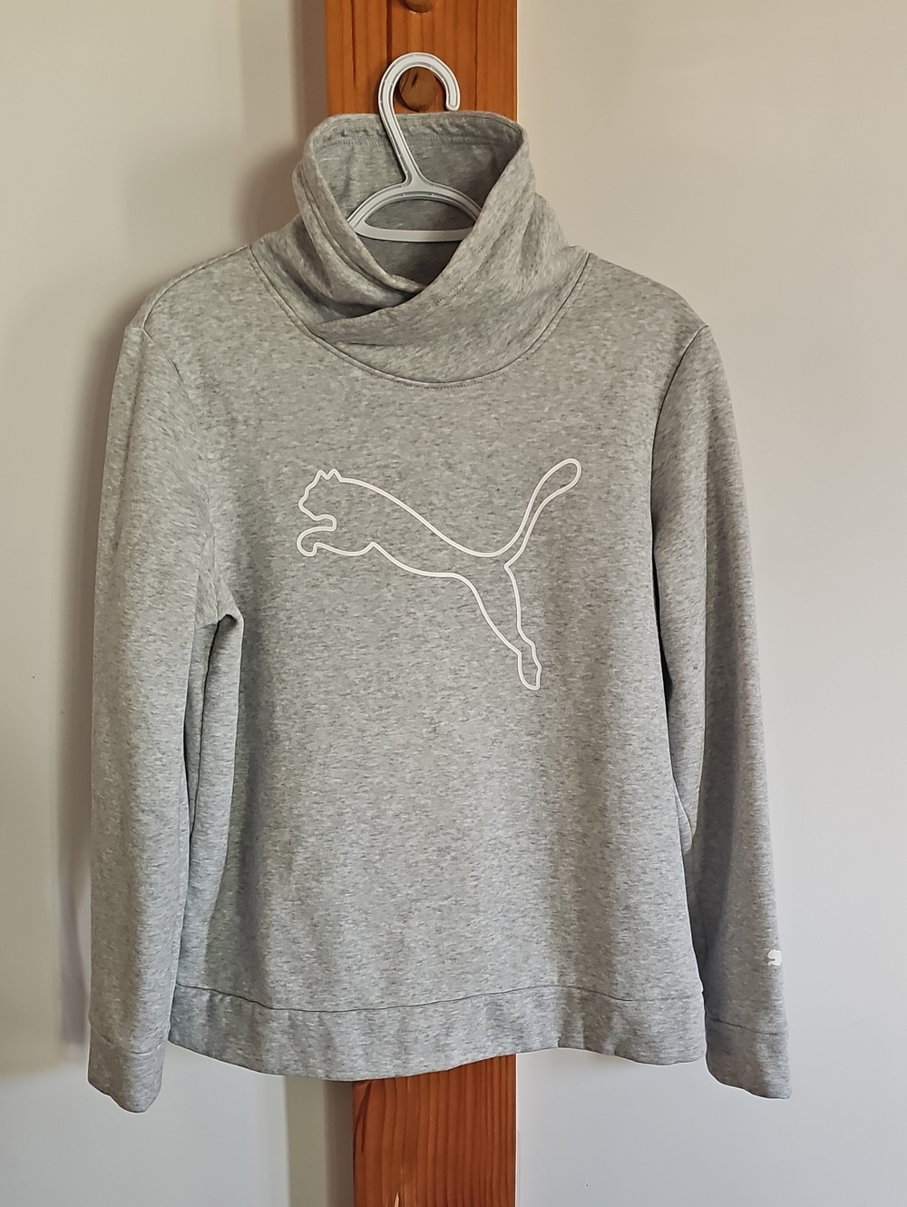 Puma Women’s Light Gray Cowl Neck Sweatshirt with White Logo